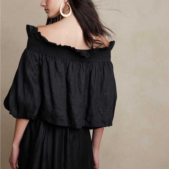 ASOS Off the shoulder chiffon black ruched top - Picture 2 of 7